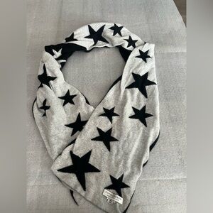 [10*64”]Lochcarron Scotland Black Star Patterned Wool Angora Reversible Scarf